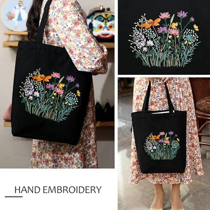 Canvas Tote Bag Embroidery Kit with Pattern, Beginner Embroidery Kits for Adults, Arts and DIY Crafts Embroidery Starter kit, Include Stamped Embroidery Bag, Embroidery Hoops, Color Threads and Tool. - Image 3