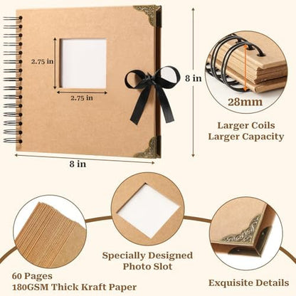 8 x 8 Inch Scrapbook Album 60 Pages with Scrapbooking DIY Kits. Window Photo Album with Scrapbook Tapes Stickers and Metallic Markers. Craft Memory Book for Wedding Baby Birthday Family Anniversary - Image 3