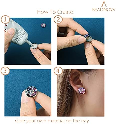 BEADNOVA Stud Earring Kit 30pcs Blank Stud Earring 12mm Stainless Steel Cabochon Setting Ear Post with Stainless Steel Backs for Cabochon Resin DIY Earstud Making (12mm, 30pcs) - Image 5