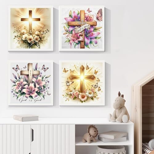 NEGEKFKX 4 Pack The Cross of Christ Paint by Numbers Kit for Adults Beginner,Flower Easy Adult Paint by Number Kits on Canvas DIY Painting for Beginners Art by Numbers for Home Wall Decor 10x10Inch - Image 2