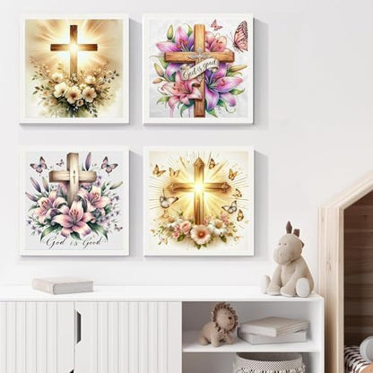 NEGEKFKX 4 Pack The Cross of Christ Paint by Numbers Kit for Adults Beginner,Flower Easy Adult Paint by Number Kits on Canvas DIY Painting for Beginners Art by Numbers for Home Wall Decor 10x10Inch - Image 2