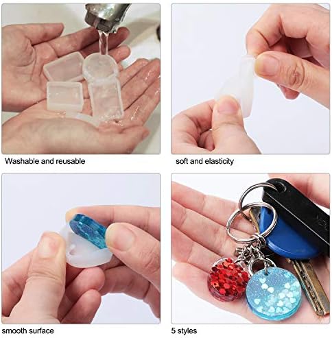 WILLBOND 67 Pieces Resin Keychain Molds Silicone with Hole, 5 Shapes - Image 5