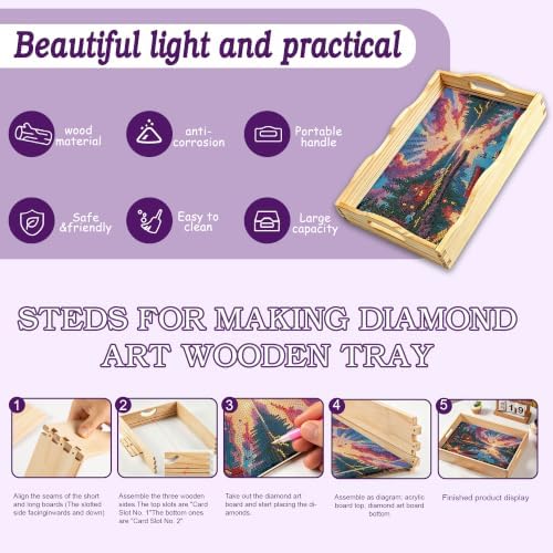 DIY Diamond Painting Wooden Serving Tray Kit, Adult Craft Gem Art Tray with Handles, Multipurpose Fruit Snack Platter for After-Work Chat & Home Decor (Scenery, 7.8×11.8in) - Image 3