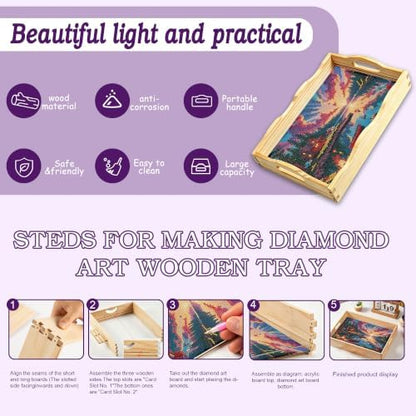 DIY Diamond Painting Wooden Serving Tray Kit, Adult Craft Gem Art Tray with Handles, Multipurpose Fruit Snack Platter for After-Work Chat & Home Decor (Scenery, 7.8×11.8in) - Image 3