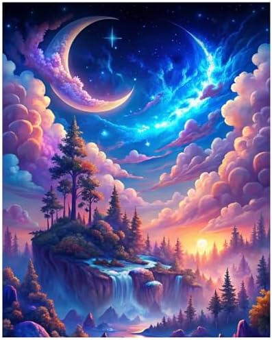 xcemhil Paint by Number Kit for Adults, Paint by Numbers Landscape, Starry Waterfall Paint by Numbers Kit for Adults Beginner for Gift Home Wall Decor 16x20 inch by Unknown