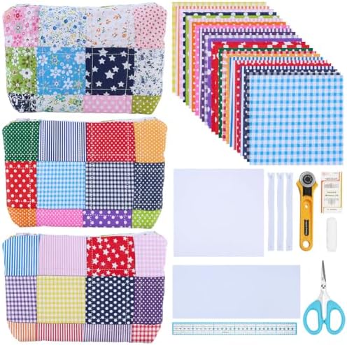 WEBEEDY DIY Quilt Tote Bag Kit for Adult Beginners Handmade Small Quilted Zip Bag Set with Video Tutorial,50 Styles Fabrics,Quilting Tools for DIY Sewing Patchwork Craft Valentine's Day Birthday Gift by WEBEEDY