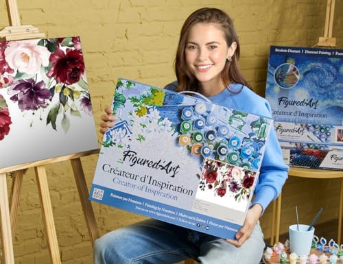 Figured'Art Paint by Numbers for Adults with Frame Watercolor Flowers 16"x20" - Craft Art Painting DIY Kit Canvas Already Stretched on a Wooden Frame - Image 2
