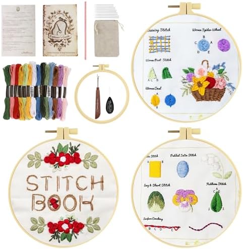Zisekdy Embroidery Stitch Book Kit for Adults Beginners, 32 Stitches, Hand Embroidery Guide with Floral Patterns, Includes Hoop, Threads and Tools, DIY Sewing Craft Starter Set, Gift for Craft Lovers by Unknown