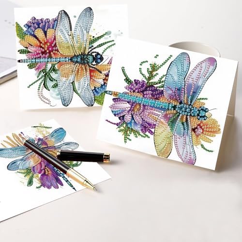AiYuanzsh 6 Pack Diamond Art Greeting Card Kits with Envelope – Dragonfly Design Floral Crystal Rhinestone Birthday & Holiday Cards, DIY Postcards for Christmas, Thanksgiving, and Gifts - Image 6