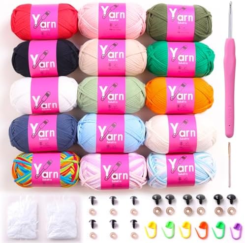 15 Pack Beginner Yarn for Crocheting Tube Crochet Yarn Multicolor by Sekafris