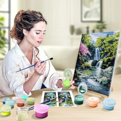 JOOZ Paint by Numbers Kit for Adults with Frame, Landscape Paint by Number with Easel, Mountain Waterfall Paint by Number Canvas, DIY Landscape Oil Painting Kit for Home Wall Decor 8x12 Inch - Image 4