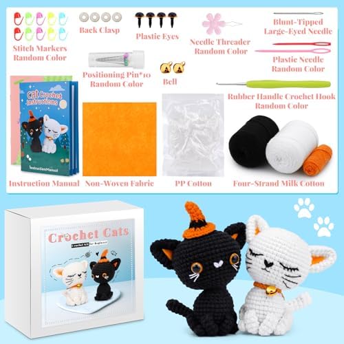 Pnytty 2Pcs Cat Crochet Starters Kits for Adult, Crochet Kit for Beginners - Image 2