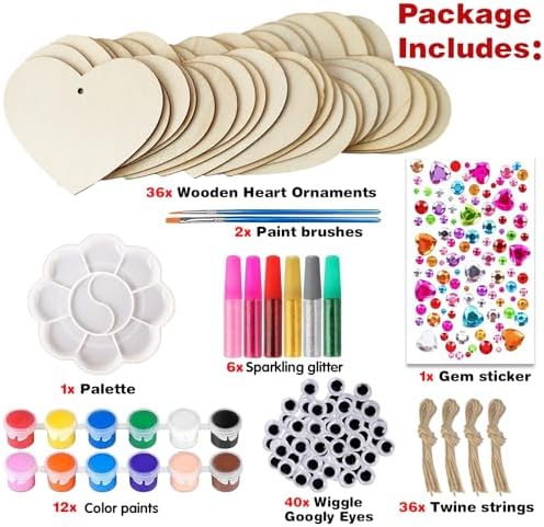 Valentine's Day Wood Heart Craft Kit, 36 Pcs Blank Unfinished Wooden Hearts Ornaments for Crafts, DIY Painting Activity for Adults, Family, Couples to Make Personalized Gifts and Home Decor - Image 4
