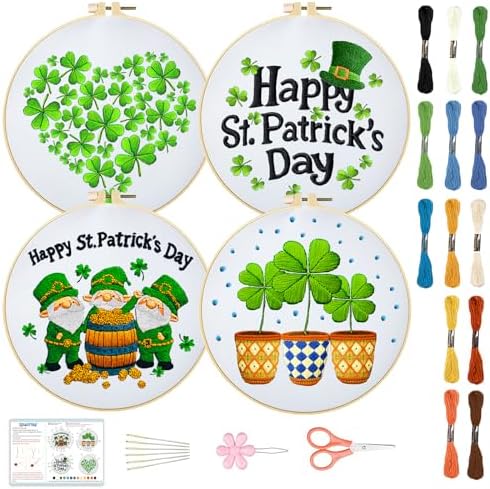 BEUNITONE 4 Set Lucky Clover Pattern Embroidery Kit for Adult Beginners by BEUNITONE