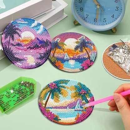 EWJRNSF 6 PCS Ocean Beach Diamond Art Coasters Kit with Holder for Adults - Image 5