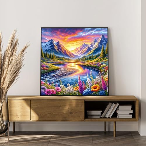 Paint by Numbers Kit for Adults, Mountain River & Wildflower, 16x16 Inch - Image 7