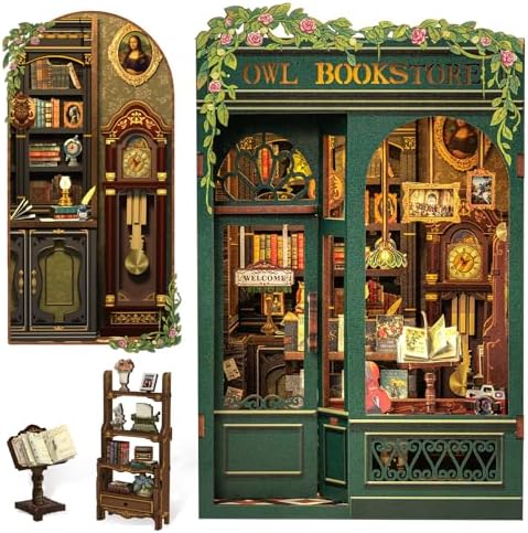 Owl Bookstore Book Nook Kit - 3D Wooden Puzzles with LED by Cutefun