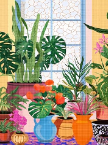 KFBXZIP Wild Flowers, Beginner Needlepoint Kits for Adults, Trendy Retro House Plants, Colorful Funky Botanical Cross Stitch, Modern Boho 11CT, 12x16 inch by KFBXZIP