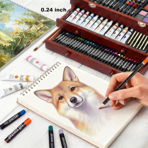 TMOL Art Supplies, 175-Pack Deluxe Art Set Drawing Painting Kit with 2 Drawing Pads, Acrylic Paints, Colored Pencils, Crayons, Art Kit in Wooden Case, Gift for Artist, Adults, Teens and Kids - Image 6