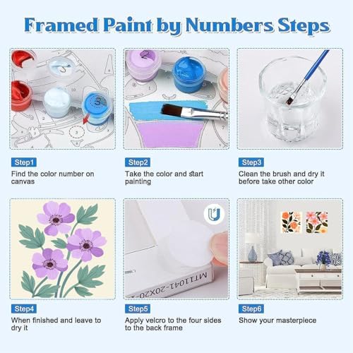 Canrichshop 4 Pack Adult Paint by Number Kits Beginner & All Ages 4-8-12 and More,Framed Flowers Painting by Numbers, DIY Paint by Numbers for Adults for Decor Present 8X 8 inch - Image 7