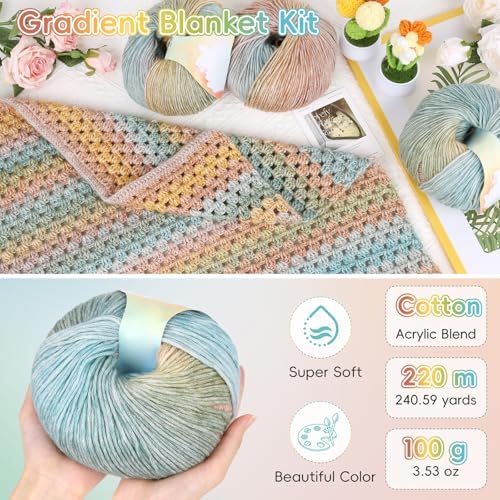 Aeelike Crochet Blanket Kit for Beginner Easy Crochet Kit, Classic Gradient - Image 3