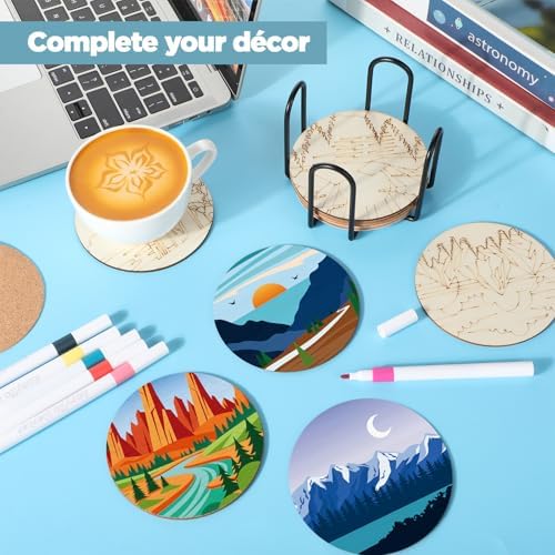 Reallnaive 45 Pcs Wooden Coaster Painting Kit, 10 Landscape Wood Coasters - Image 6