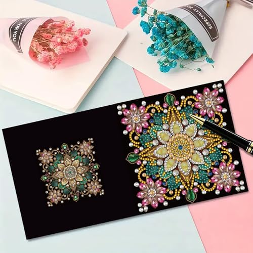 jinglinhh 12pcs Diamond Art Painting Mandala Greeting Cards with Envelopes, DIY Card Making Kits for Adults, Diamond Art Christmas Cards for Holiday Gifts - Image 6
