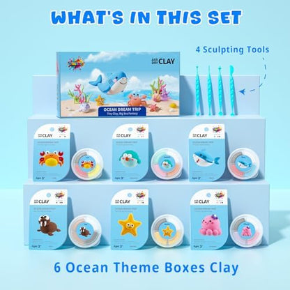 Air Dry Clay for Kids - 6 Ocean Themed Modeling Clay Kit, Model Magic Clay with Sculpting Tools and Tutorials, Ultra Light & Soft, Non-Toxic & Safe, DIY Arts and Crafts School Projects for Kids - Image 2