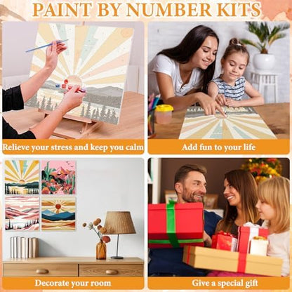 NAIMOER 4 Pack Sunset Paint by Numbers Kits for Adults Beginner with Wooden Framed, Color by Numbers on Canvas Painting Kits for Adults, Easy Paint DIY Acrylic for Home Wall Decor 8X8 Inch - Image 6