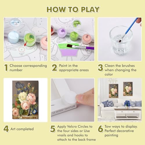 Bowetile Framed Paint by Numbers Kit for Adults Beginner, Flowers Adults' Paint-by-Number Kits on Canvas, Easy Acrylic Number Painting Kits for Home Wall Decor Gifts, 8x12in - Image 6