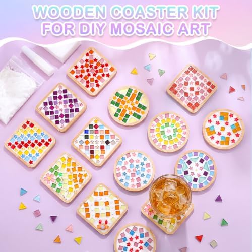 Reallnaive 14 Sets Mosaic Coaster Kit with Glass Tiles,Dreamy Style - Image 4