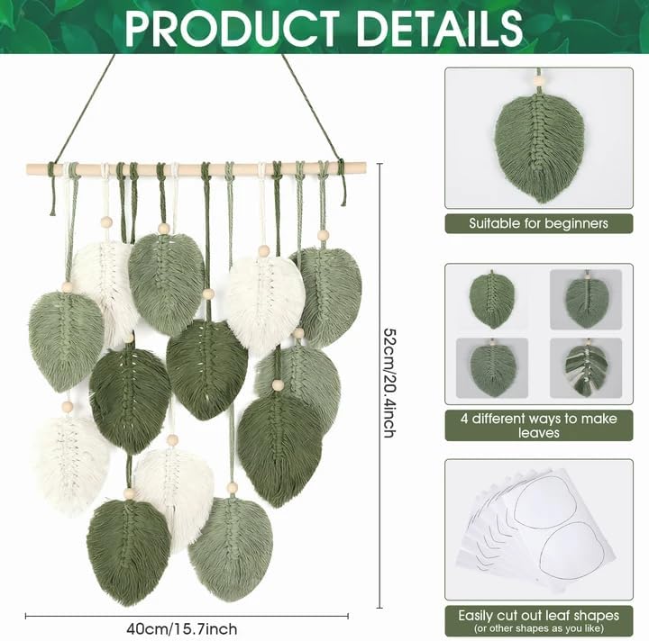 DIY Macrame Leaf Wall Hanging Beginners Macrame Kit, Includes Detailed Step-by-Step Instructions, Boho Macrame Leaf Tapestry Kit Wall Hanging, Handmade Enthusiast Gift for Home Living Room Bedroom - Image 3
