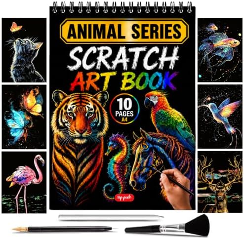 Scratch Art Book for Adults - Animal Series, 10 Rainbow Art and Crafts for Adults by TipPerk