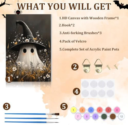 NAIMOER Halloween Paint by Numbers Kits for Adults Beginner with Wooden Framed, Ghost Flower Color by Numbers on Canvas Painting Kits for Adults, Easy Paint DIY Acrylic for Home Wall Decor 8X12 Inch - Image 5