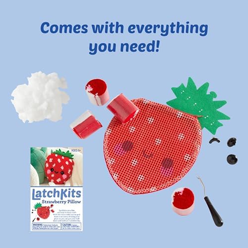 LatchKits Strawberry Pillow - Latch Hook Kits for Kids, Arts and Crafts, Yarn Art, Kids Crafts, Toys for Girls, Birthday Gift for Girls, Easy to Follow Pattern, Hook Included, Craft Kits, Ages 6+ - Image 2