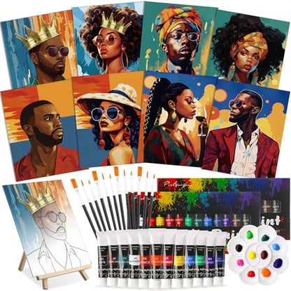 Cholemy 36 Pcs Paint and Sip Kit Gift for Adults 8''x10'',Black Women by Cholemy
