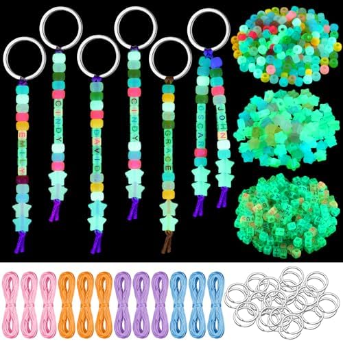 Landical 564 Pcs Glow Beads Keychain Making Kit DIY Name Bead Key Chain by Landical
