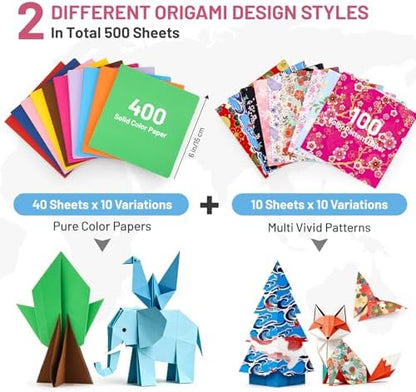 AluAbi 500pc Japanese Origami Paper Kit for Kids 5-12 - Image 2