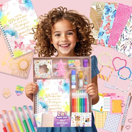ADUSRIZ 2-Pack DIY Journal Kit for Girls Ages 8-14 Year Old, Birthday Christmas Gifts for Teen Girls, 70+ Pcs Art & Crafts, Scrapbook & Diary Supplies Toy Set Trendy Stuff for Kids - Image 6