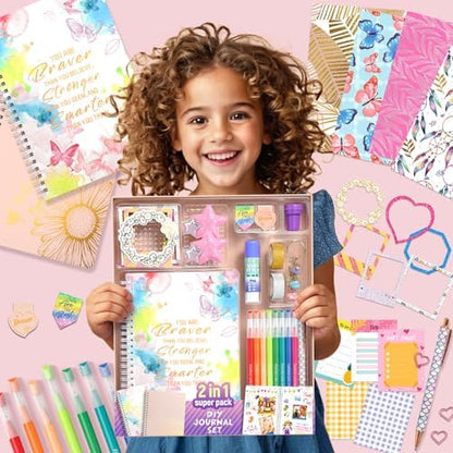 ADUSRIZ 2-Pack DIY Journal Kit for Girls Ages 8-14 Year Old, Birthday Christmas Gifts for Teen Girls, 70+ Pcs Art & Crafts, Scrapbook & Diary Supplies Toy Set Trendy Stuff for Kids - Image 6