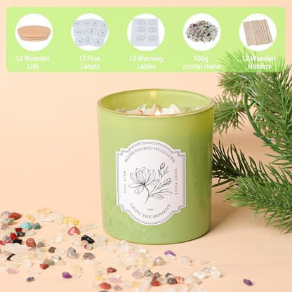12 Pcs 10oz Green Glass Candle Jars with Lids & Crystals for Candle Making - Image 5