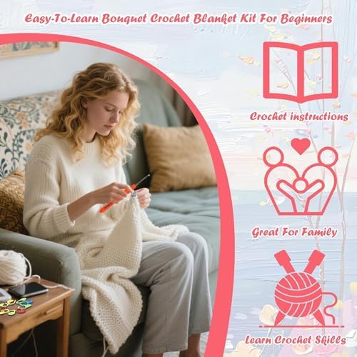 Yarniss Rose Crochet Blanket Kit for Beginners, Yarn & Video Tutorial - Image 5