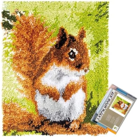 Cute Squirrel Latch Hook Kits for Adults Beginners, Pre-Printed 20“ X 15" by EMISTEM