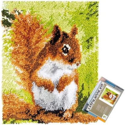Cute Squirrel Latch Hook Kits for Adults Beginners, Pre-Printed 20“ X 15" by EMISTEM