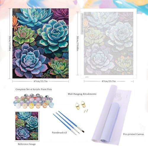 Natuyalo Paint by Numbers for Adults Beginner, Succulent Plants Acrylic Easy Paint by Numbers Kits Garden Landscape Craft Kits for Adults Suitable for Home Wall Decoration Flameless 16x20 Inch - Image 5