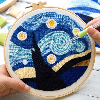 RUIQLXHANG Punch Needle Kits for Beginners, Cute Cartoon Highland Cow with Daisy Flower, Punch Needle Starter Craft Set with 20cm Hoop, Perfect for Festival Gift and Decoration (Starry Sky) - Image 5