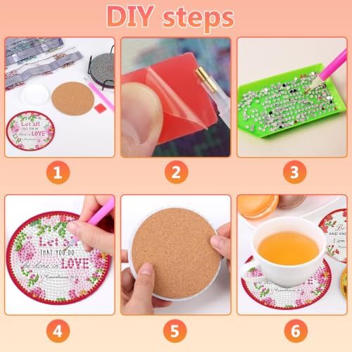 8 Pcs Christian Diamond Art Coasters Kit, Bible Diamond Painting Coasters with Holder, 5D Gem Art Coaster, DIY Crafts Diamond Dots for Gift Home Decor - Image 7