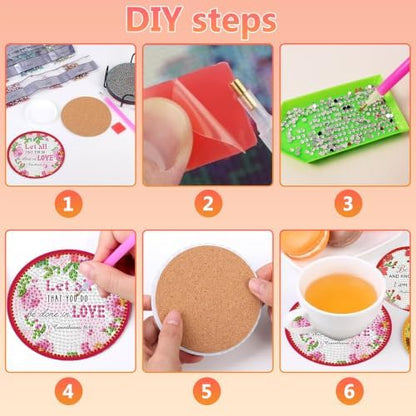 8 Pcs Christian Diamond Art Coasters Kit, Bible Diamond Painting Coasters with Holder, 5D Gem Art Coaster, DIY Crafts Diamond Dots for Gift Home Decor - Image 7