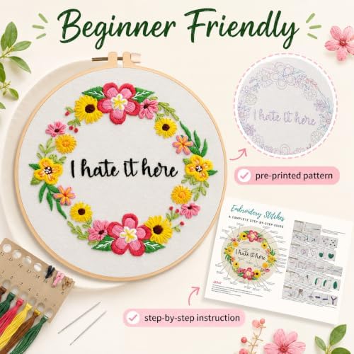 Nuberlic Floral Embroidery Kit for Beginners,Funny Embroidery Practice Kit - Image 2