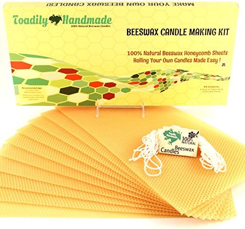 Make Your Own Beeswax Candle Kit - Includes 10 Full Size 100% Beeswax Honeycomb Sheets in Gold and Approx. 6 Yards (18 Feet) of Cotton Wick. Each Sheet Measures Approx. 8" x 16 1/4". by ToadilyHandmadeBeeswaxCandles